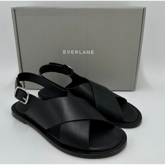 Everlane The City Crossover Sandals size 5.5 in Black Leather Ankle Strap Buckle - Picture 1 of 3